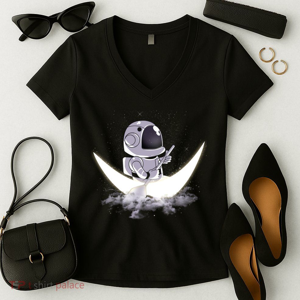 Astronaut Moon Sailing Women's V-Neck T-Shirt