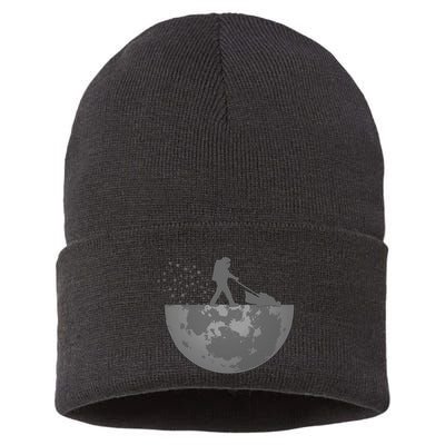 Astronaut Mowing The Lawn On The Moon Sustainable Knit Beanie