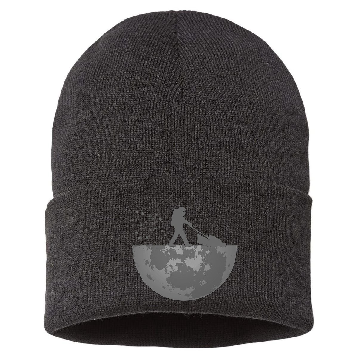 Astronaut Mowing The Lawn On The Moon Sustainable Knit Beanie