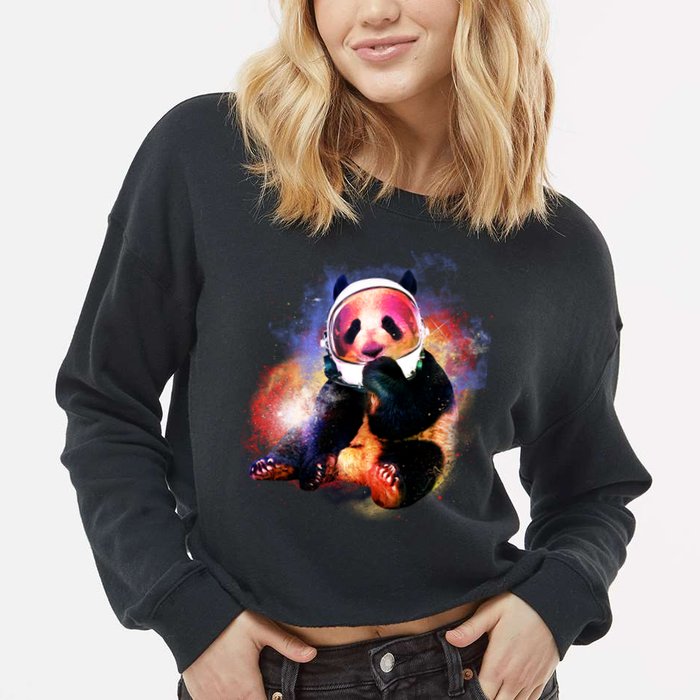 Astronaut Panda Galaxy Splatter Cropped Pullover Crew