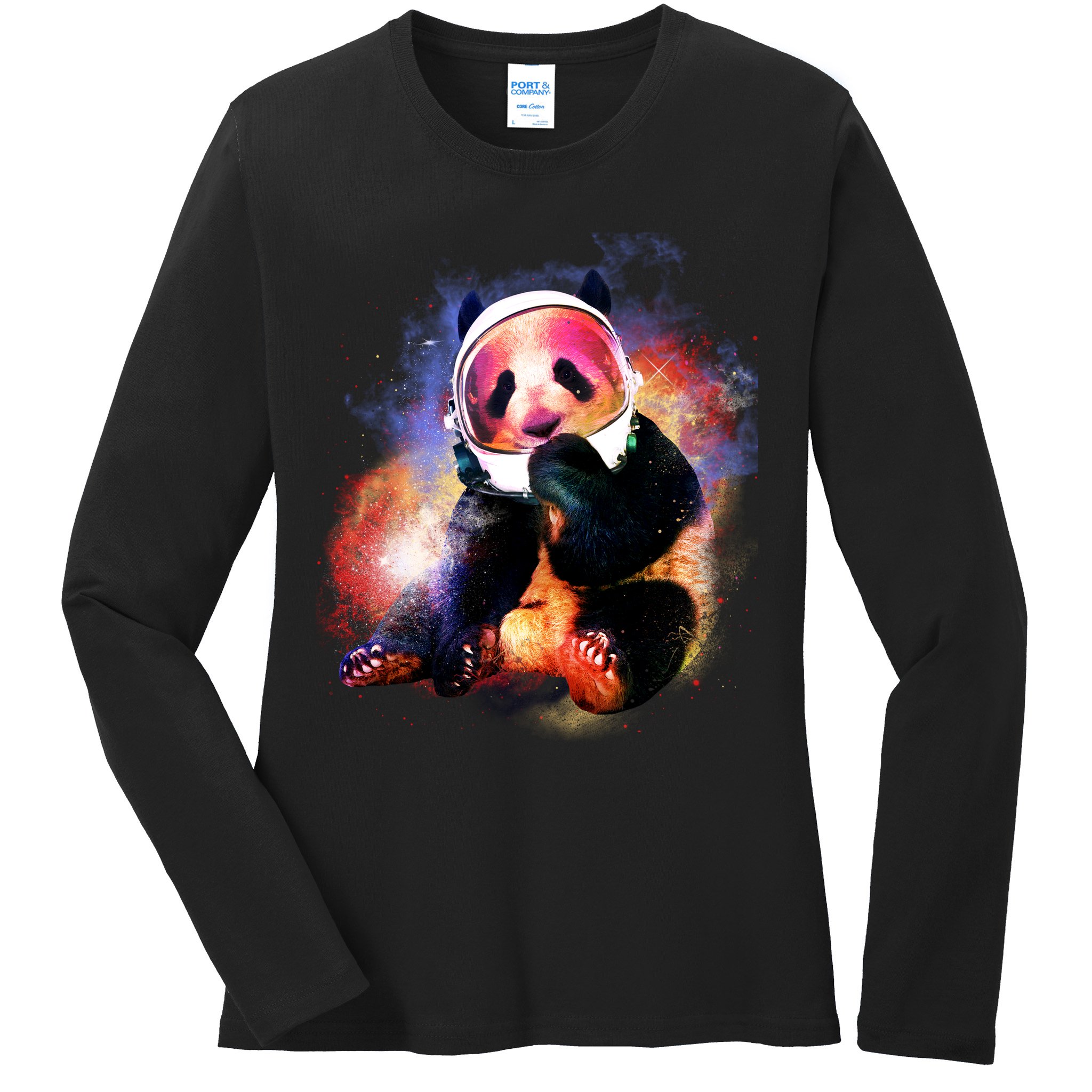 Astronaut Panda Galaxy Splatter Ladies Long Sleeve Shirt