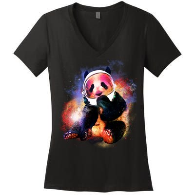 Astronaut Panda Galaxy Splatter Women's V-Neck T-Shirt