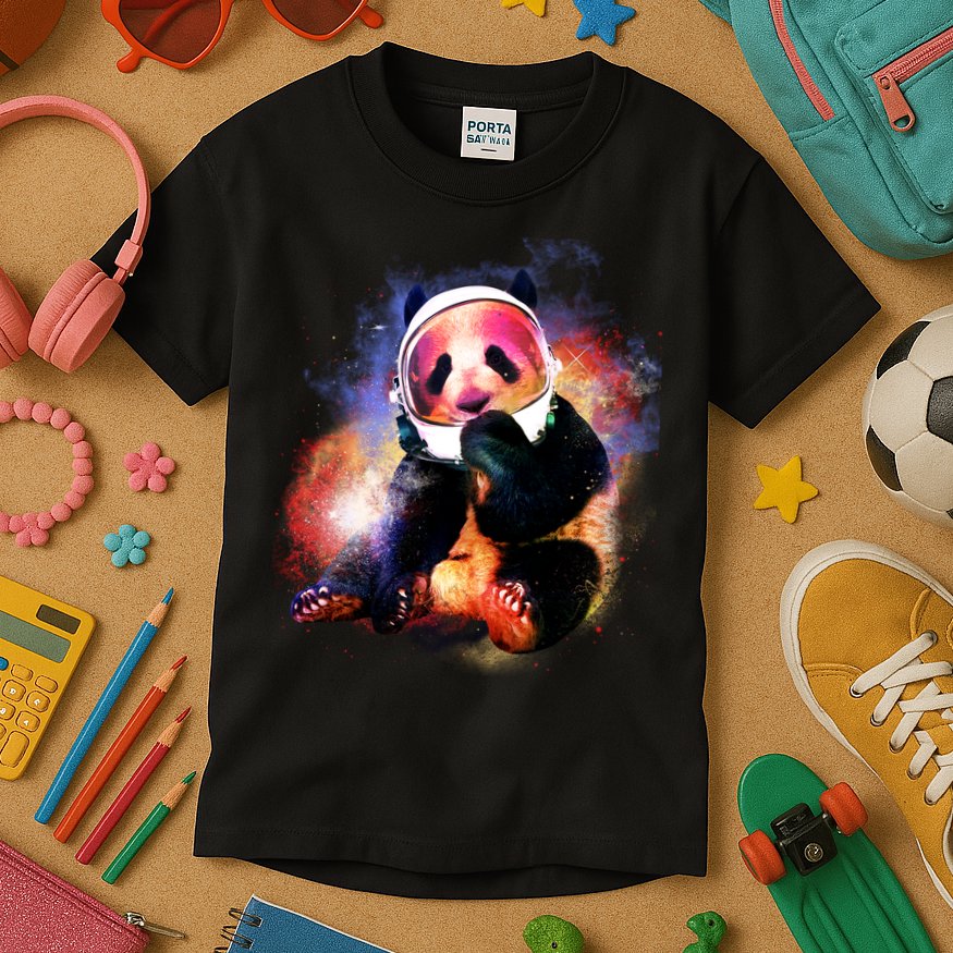 Astronaut Panda Galaxy Splatter Kids T-Shirt