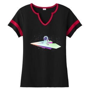 Astronaut Paper Plane Ladies Halftime Notch Neck Tee