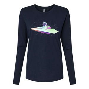 Astronaut Paper Plane Womens Cotton Relaxed Long Sleeve T-Shirt