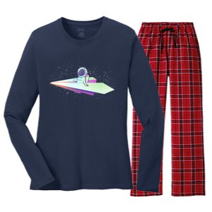 Astronaut Paper Plane Women's Long Sleeve Flannel Pajama Set 