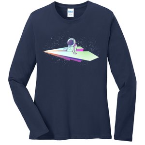 Astronaut Paper Plane Ladies Long Sleeve Shirt