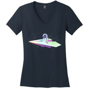 Astronaut Paper Plane Women's V-Neck T-Shirt