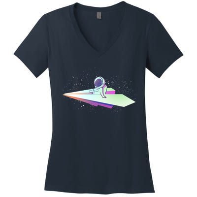 Astronaut Paper Plane Women's V-Neck T-Shirt