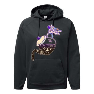 Astronaut Pouring Galaxy Coffee Coffee Performance Fleece Hoodie