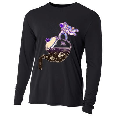 Astronaut Pouring Galaxy Coffee Coffee Cooling Performance Long Sleeve Crew