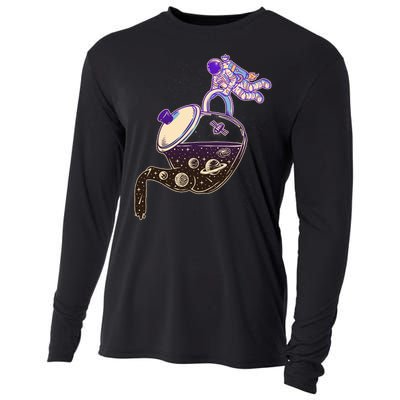 Astronaut Pouring Galaxy Coffee Coffee Cooling Performance Long Sleeve Crew