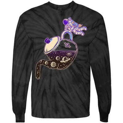 Astronaut Pouring Galaxy Coffee Coffee Tie-Dye Long Sleeve Shirt