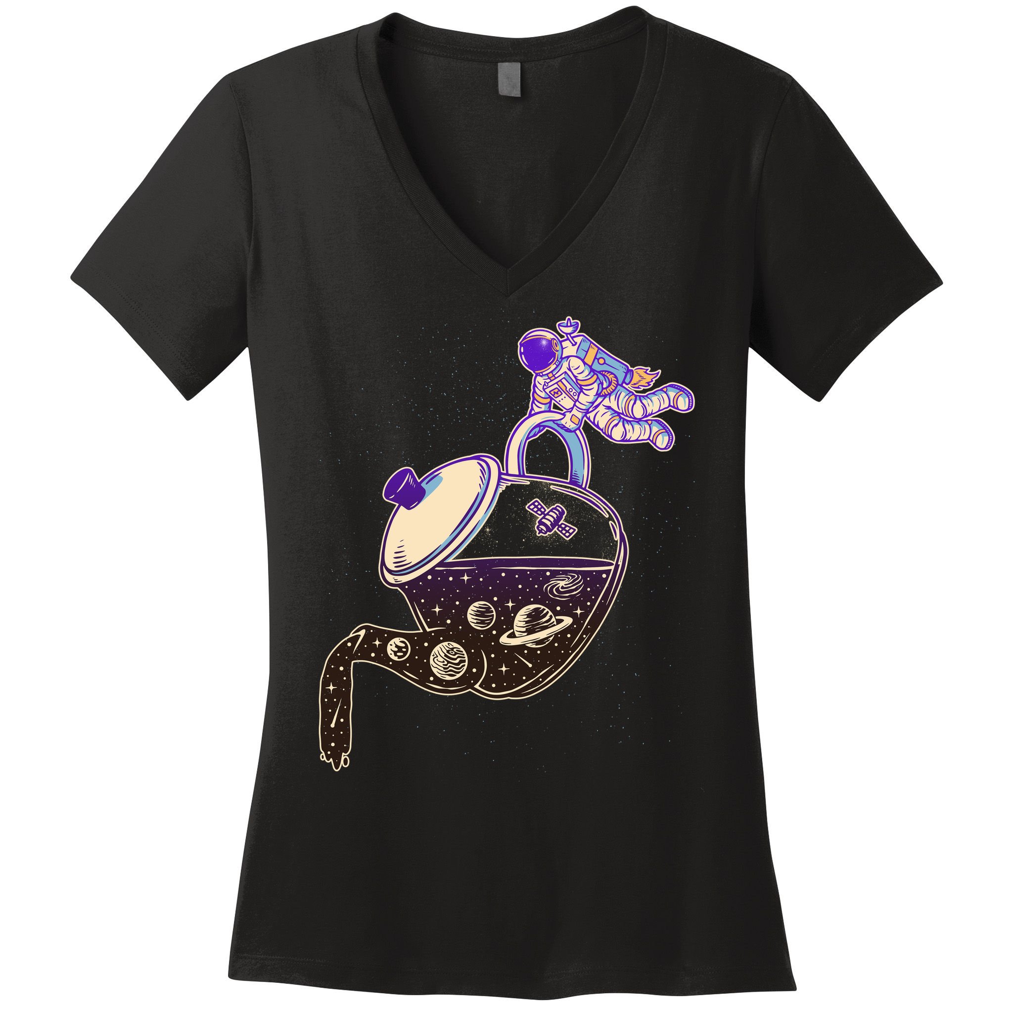 Astronaut Pouring Galaxy Coffee Coffee Women's V-Neck T-Shirt