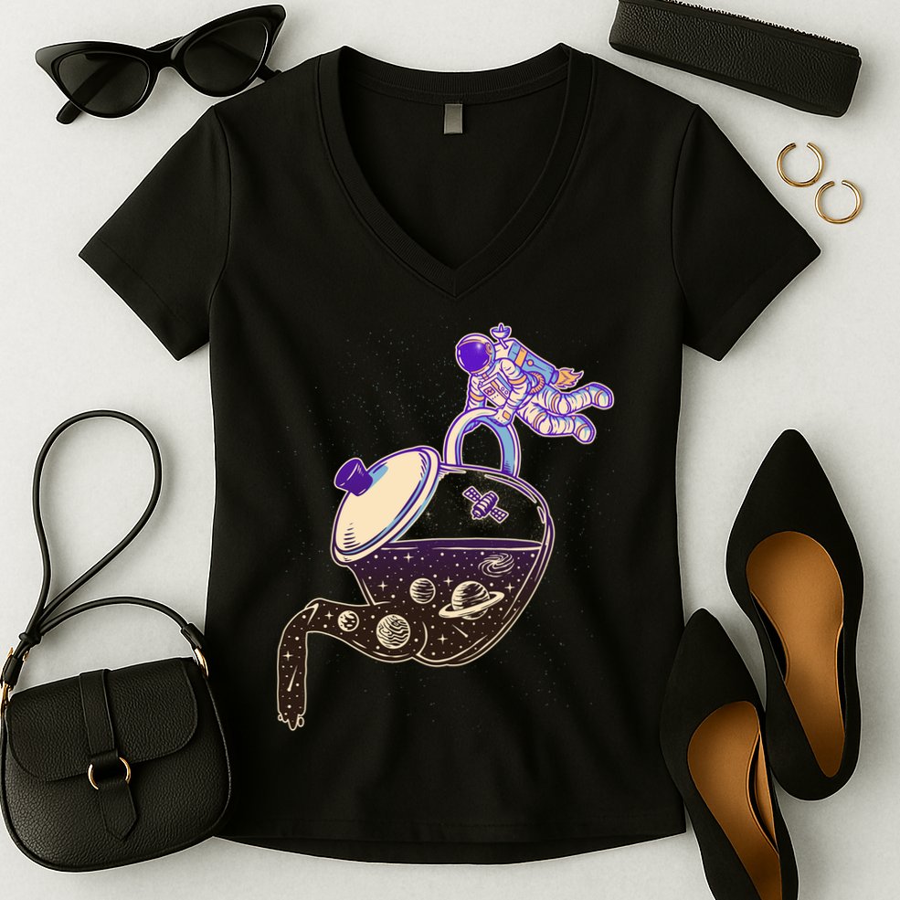 Astronaut Pouring Galaxy Coffee Coffee Women's V-Neck T-Shirt