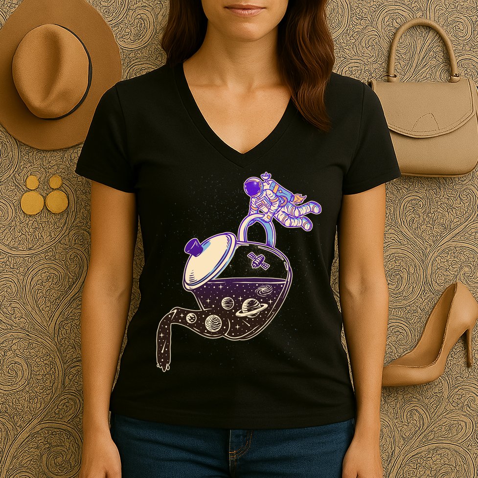 Astronaut Pouring Galaxy Coffee Coffee Women's V-Neck T-Shirt