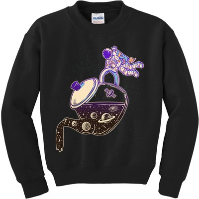 Astronaut Pouring Galaxy Coffee Coffee Kids Sweatshirt