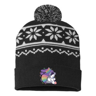 Astronaut Pride Cartoon USA-Made Snowflake Beanie