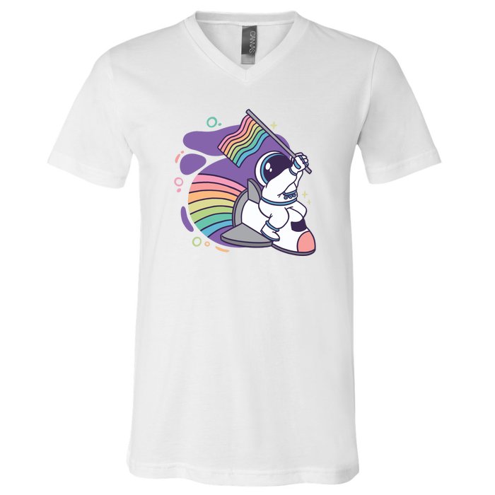 Astronaut Pride Cartoon V-Neck T-Shirt