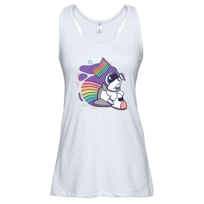 Astronaut Pride Cartoon Ladies Essential Flowy Tank