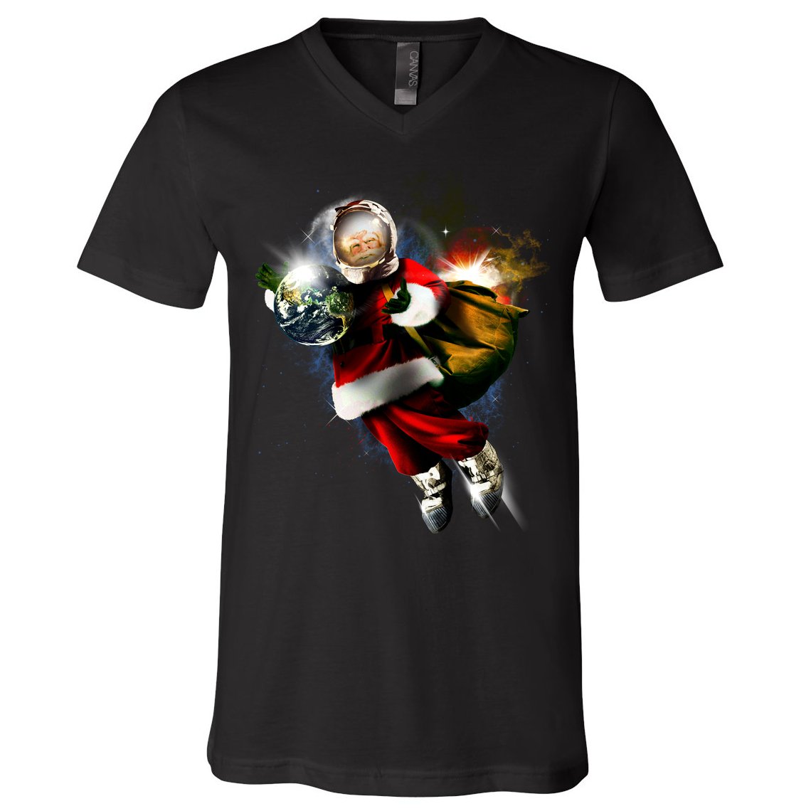 Astronaut Santa Claus In Space V-Neck T-Shirt