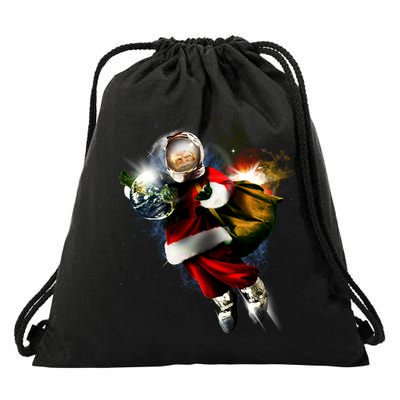 Astronaut Santa Claus In Space Drawstring Bag