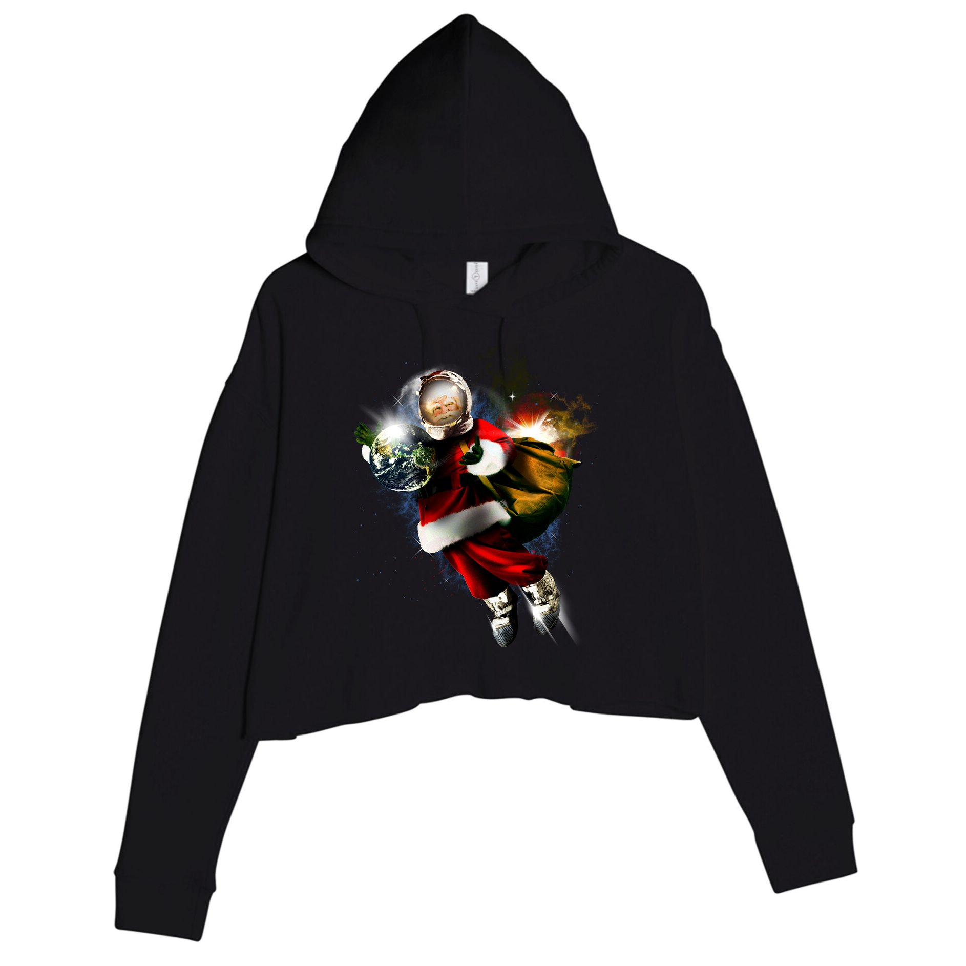 Astronaut Santa Claus In Space Crop Fleece Hoodie
