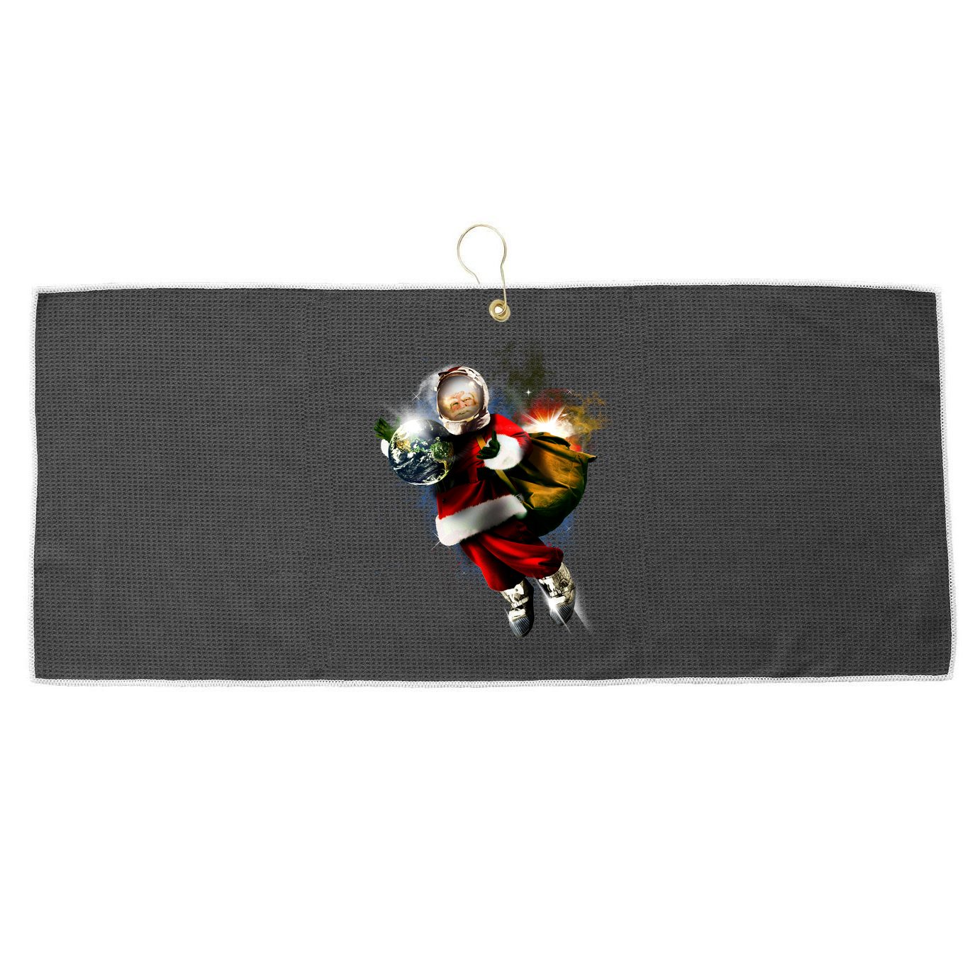 Astronaut Santa Claus In Space Large Microfiber Waffle Golf Towel