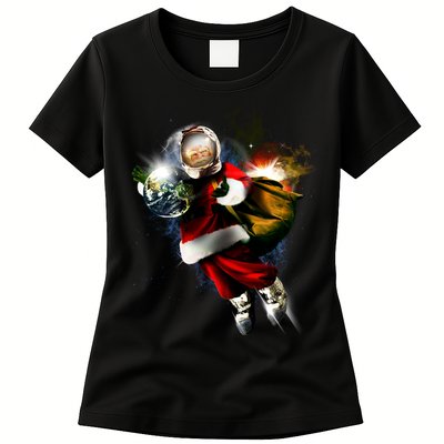 Astronaut Santa Claus In Space Womens T-Shirt