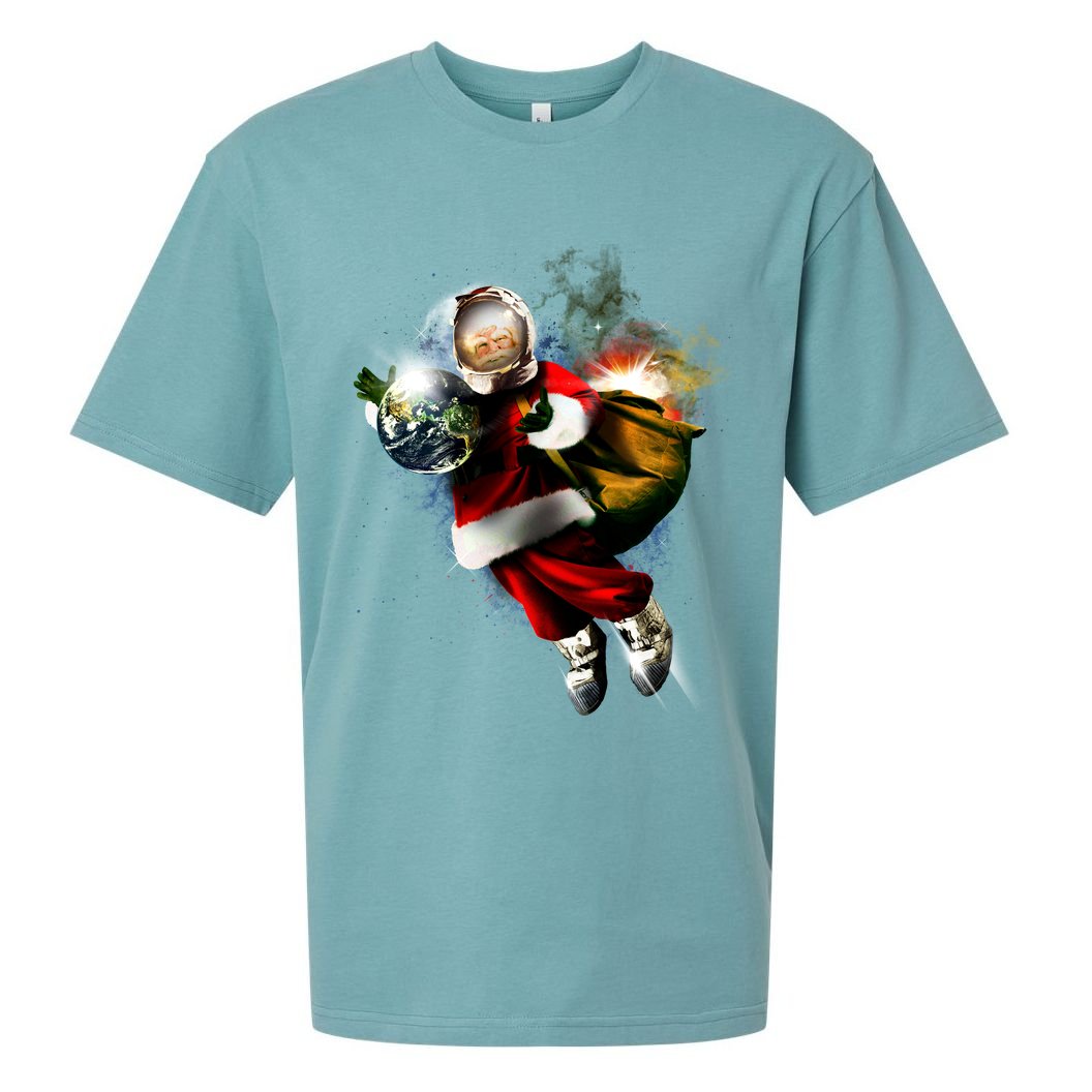 Astronaut Santa Claus In Space Sueded Cloud Jersey T-Shirt