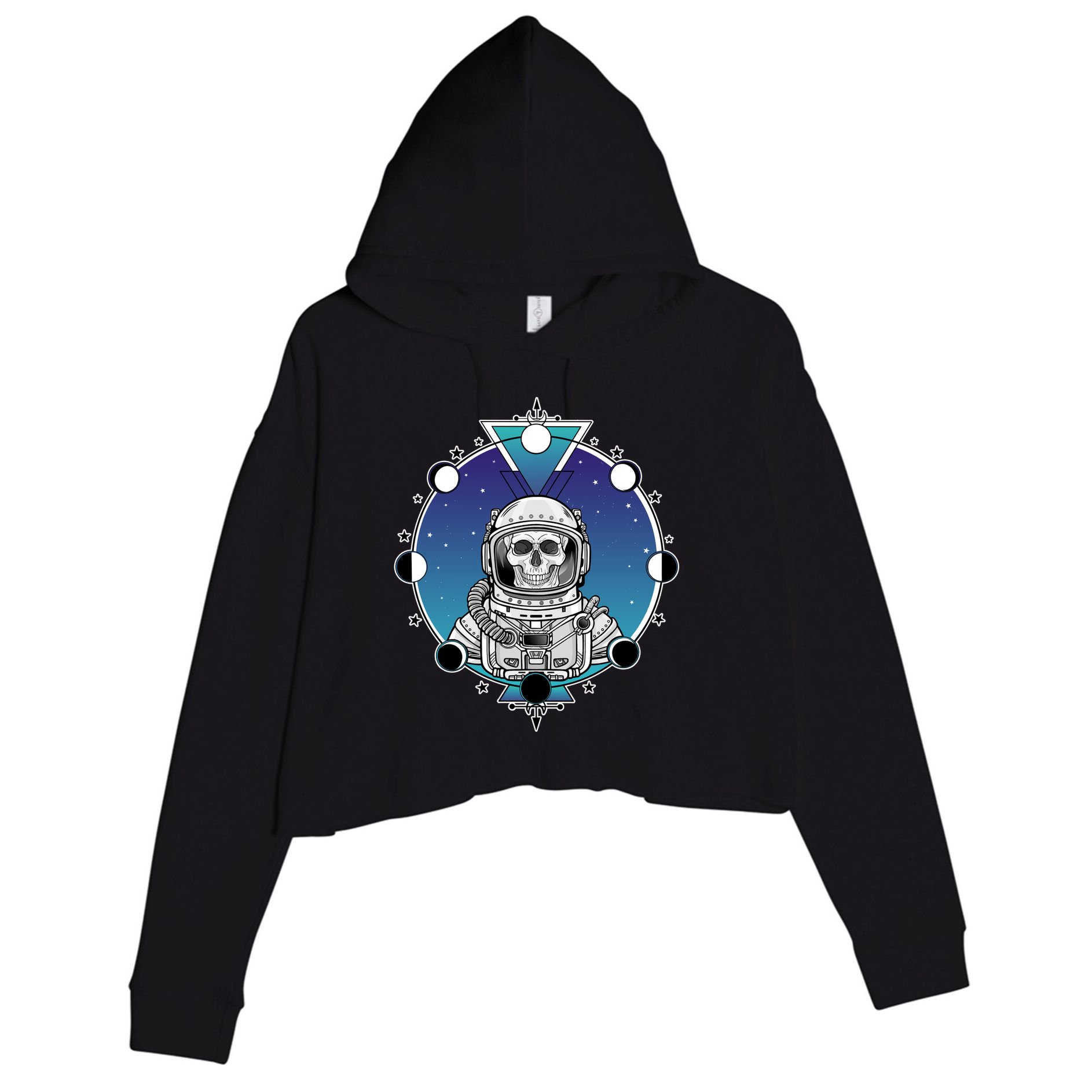 Astronaut Skeleton Star Sky Moon Phases Crop Fleece Hoodie