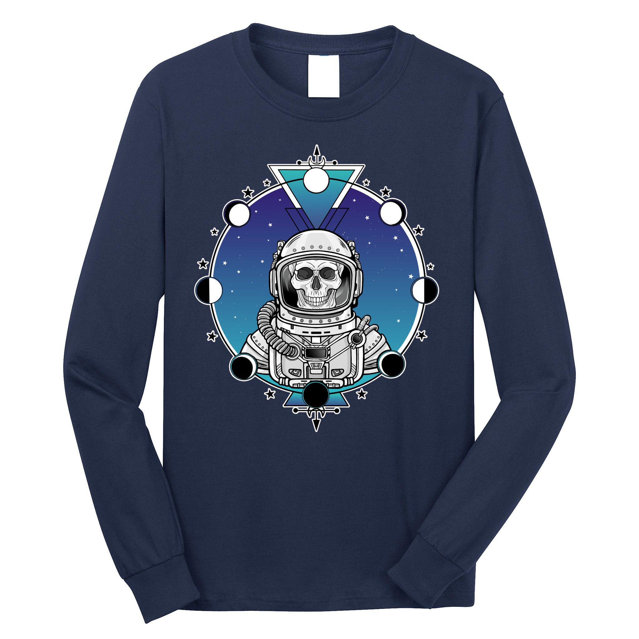 Astronaut Skeleton Star Sky Moon Phases Long Sleeve Shirt