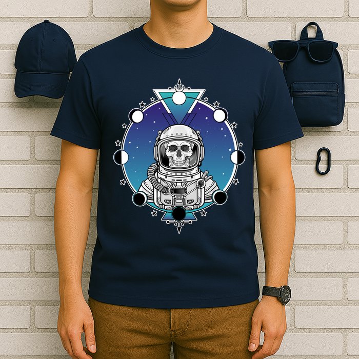 Astronaut Skeleton Star Sky Moon Phases T-Shirt