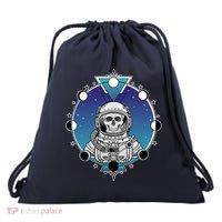 Astronaut Skeleton Star Sky Moon Phases Drawstring Bag