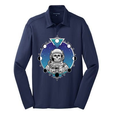 Astronaut Skeleton Star Sky Moon Phases Silk Touch Performance Long Sleeve Polo