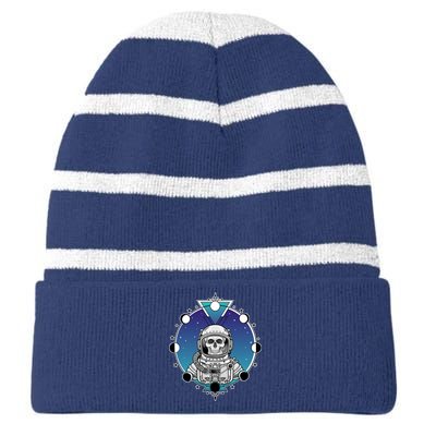 Astronaut Skeleton Star Sky Moon Phases Striped Beanie with Solid Band