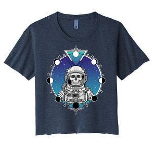 Astronaut Skeleton Star Sky Moon Phases Women's Crop Top Tee