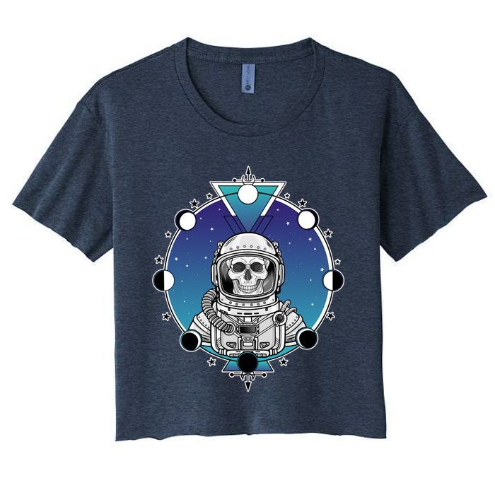 Astronaut Skeleton Star Sky Moon Phases Women's Crop Top Tee
