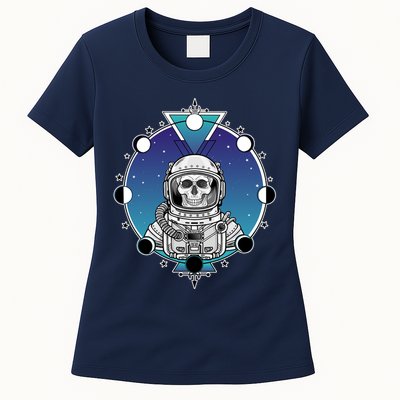 Astronaut Skeleton Star Sky Moon Phases Womens T-Shirt