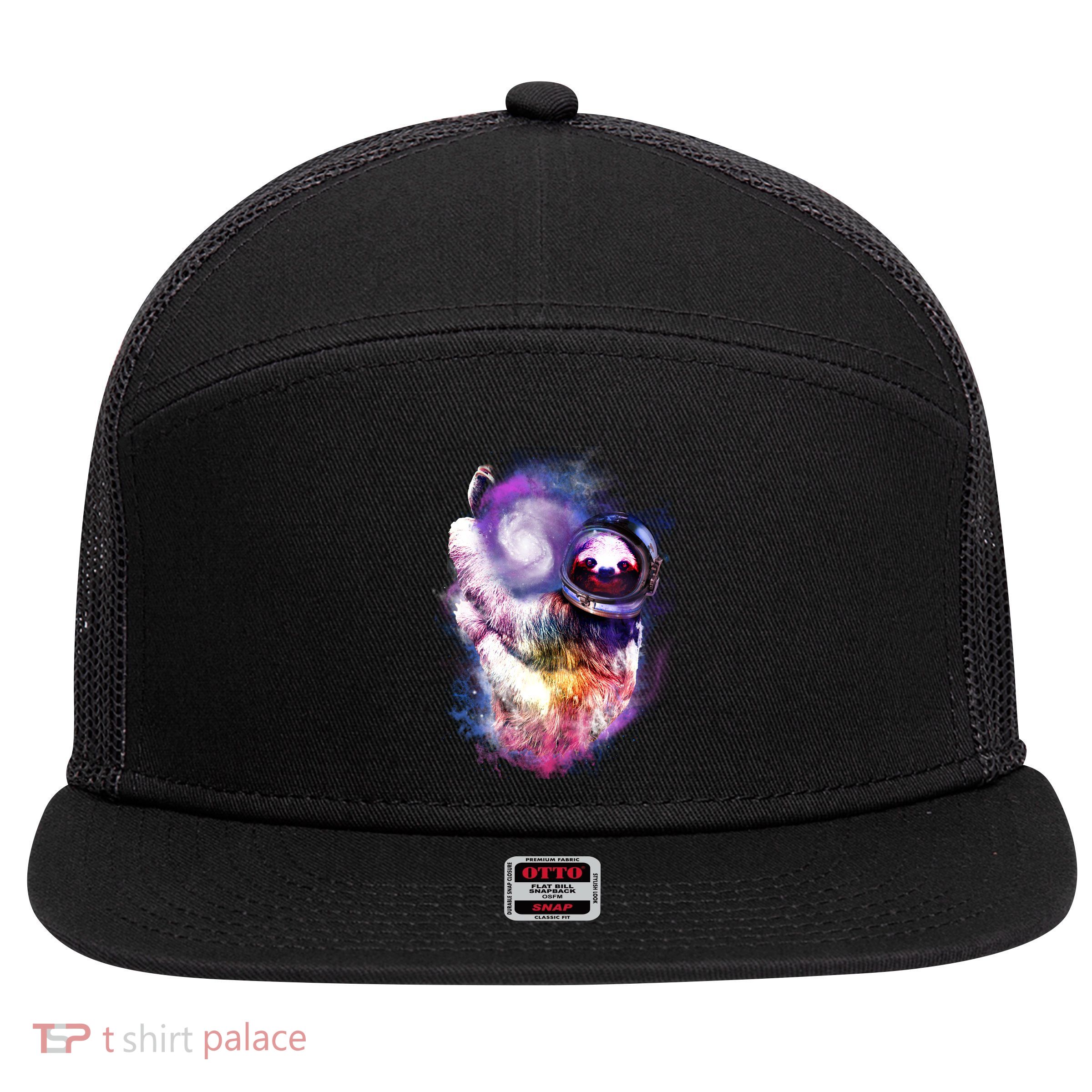 Astronaut Sloth Hanging In Space 7 Panel Mesh Trucker Snapback Hat
