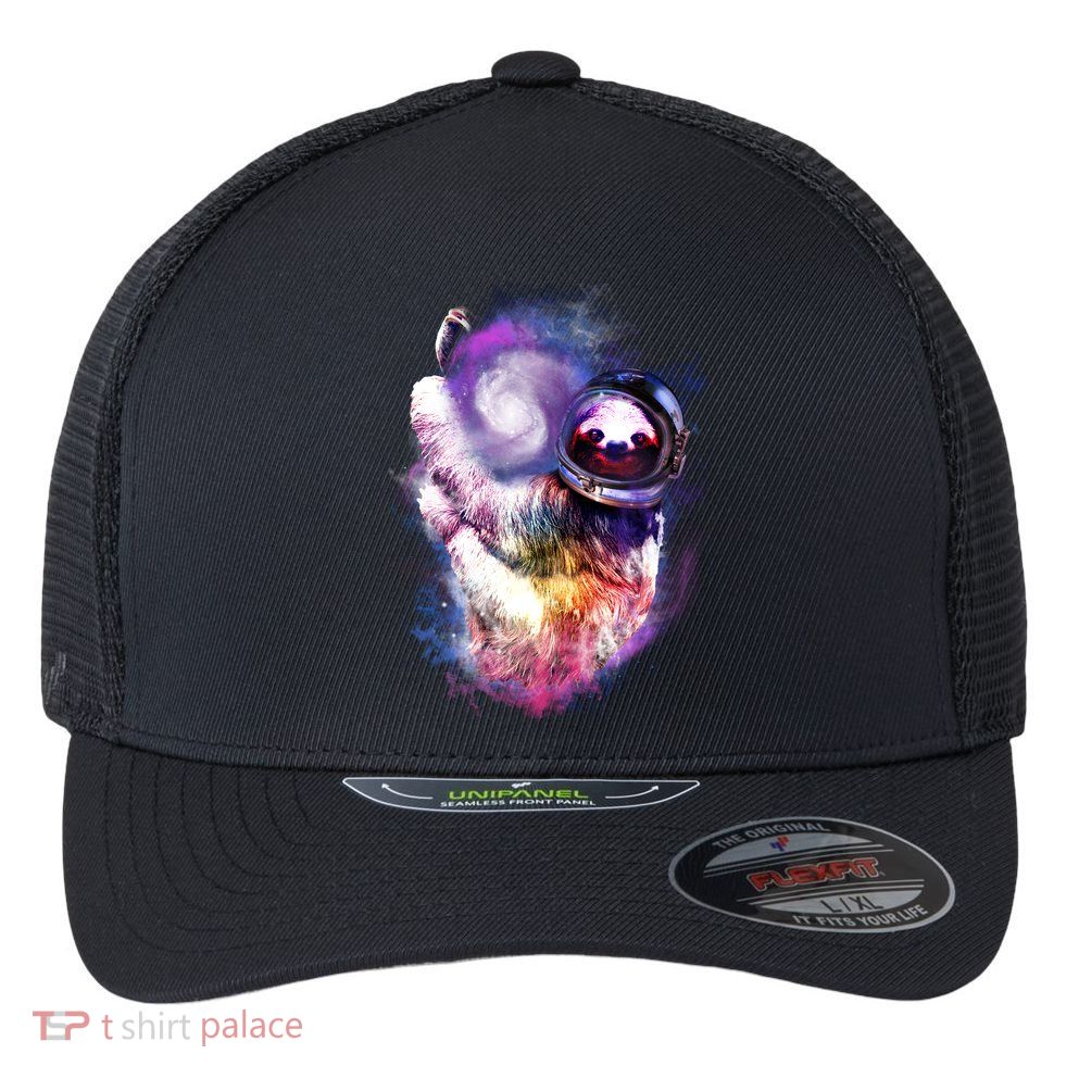Astronaut Sloth Hanging In Space Flexfit Unipanel Trucker Cap