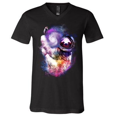 Astronaut Sloth Hanging In Space V-Neck T-Shirt