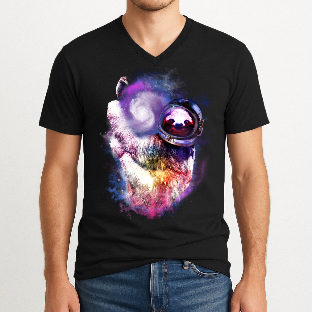 Astronaut Sloth Hanging In Space V-Neck T-Shirt