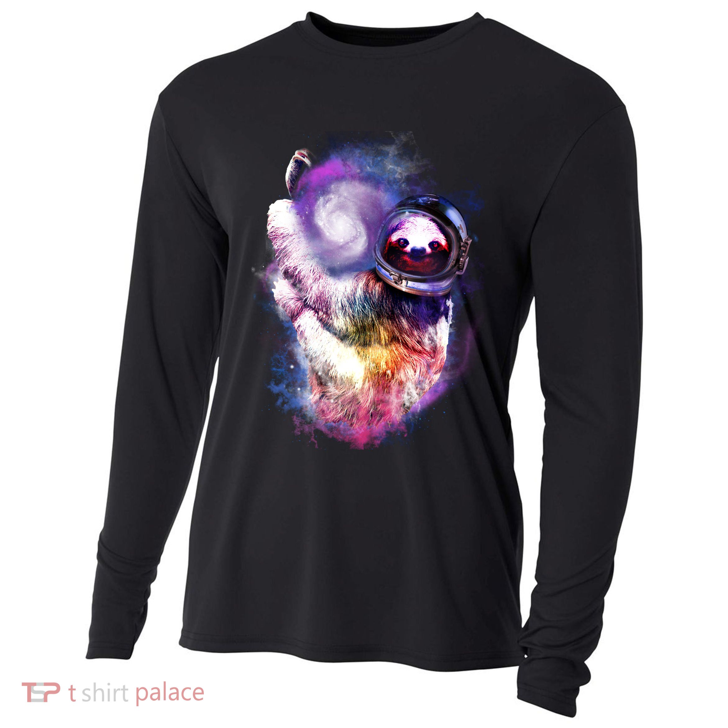 Astronaut Sloth Hanging In Space Cooling Performance Long Sleeve Crew