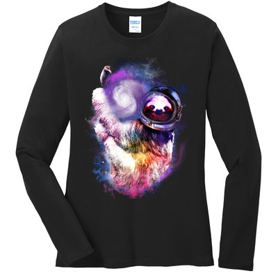 Astronaut Sloth Hanging In Space Ladies Long Sleeve Shirt