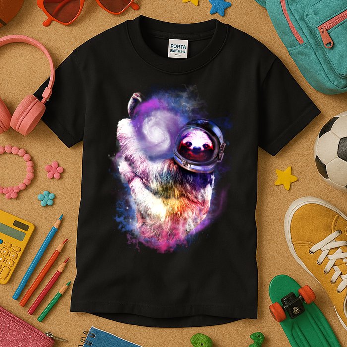 Astronaut Sloth Hanging In Space Kids T-Shirt