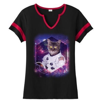 Astronaut Space Cat1 Ladies Halftime Notch Neck Tee