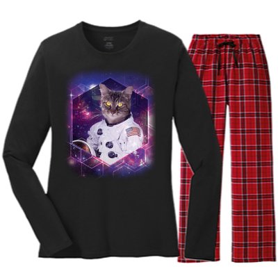 Astronaut Space Cat1 Women's Long Sleeve Flannel Pajama Set 