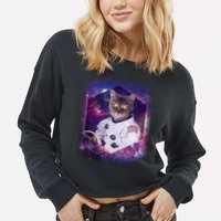Astronaut Space Cat1 Cropped Pullover Crew