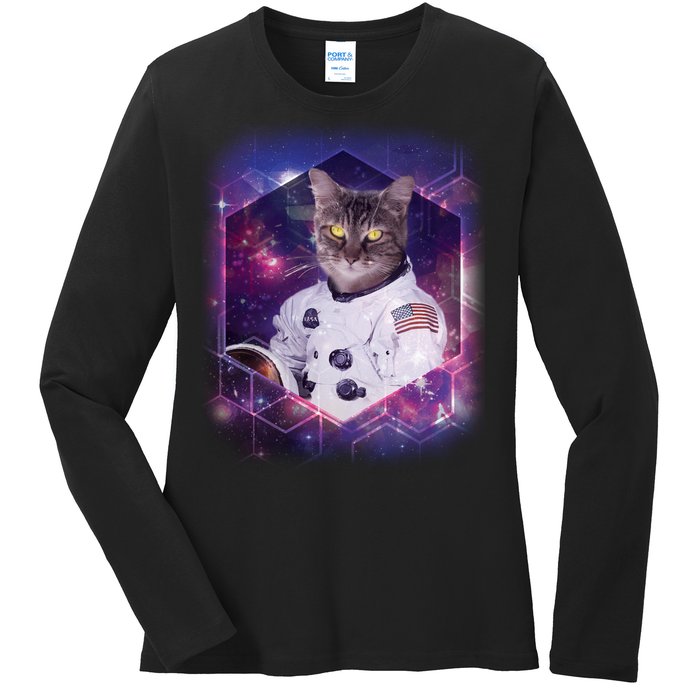 Astronaut Space Cat1 Ladies Long Sleeve Shirt